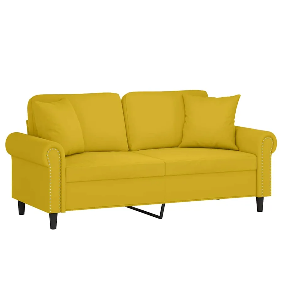 Canapé 2 places avec oreillers décoratifs jaune 140 cm velours - 3
