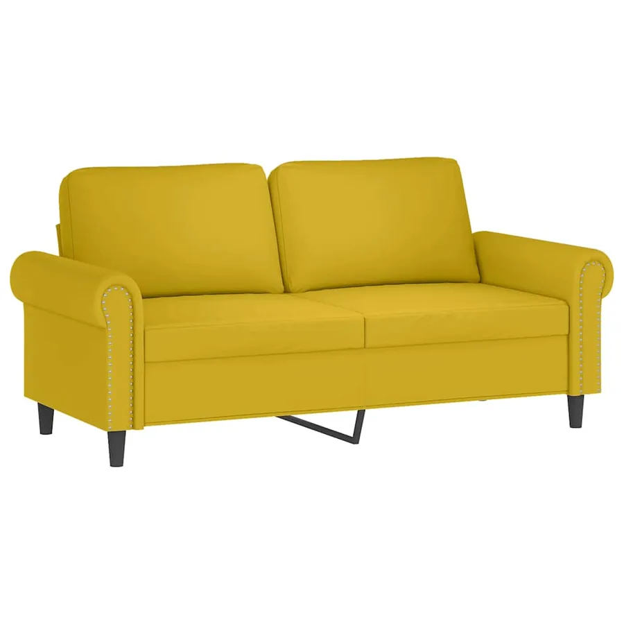 Canapé 2 places avec oreillers décoratifs jaune 140 cm velours - 4