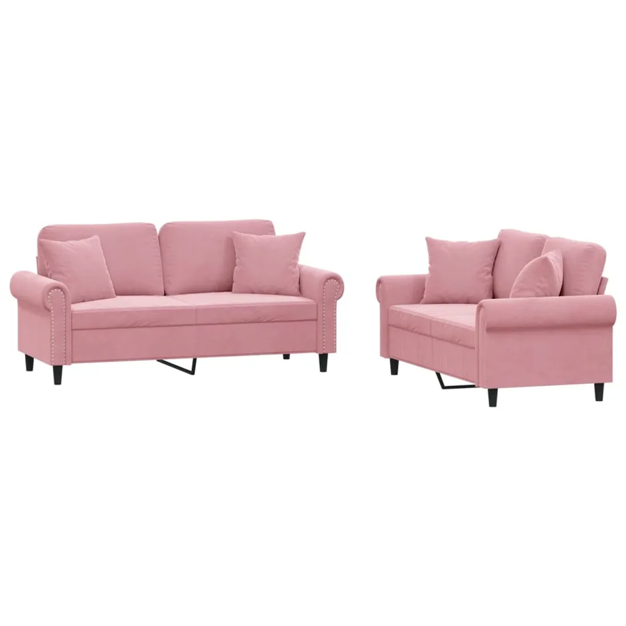 Ensemble de canapés 2 pcs avec coussins rose velours - 2