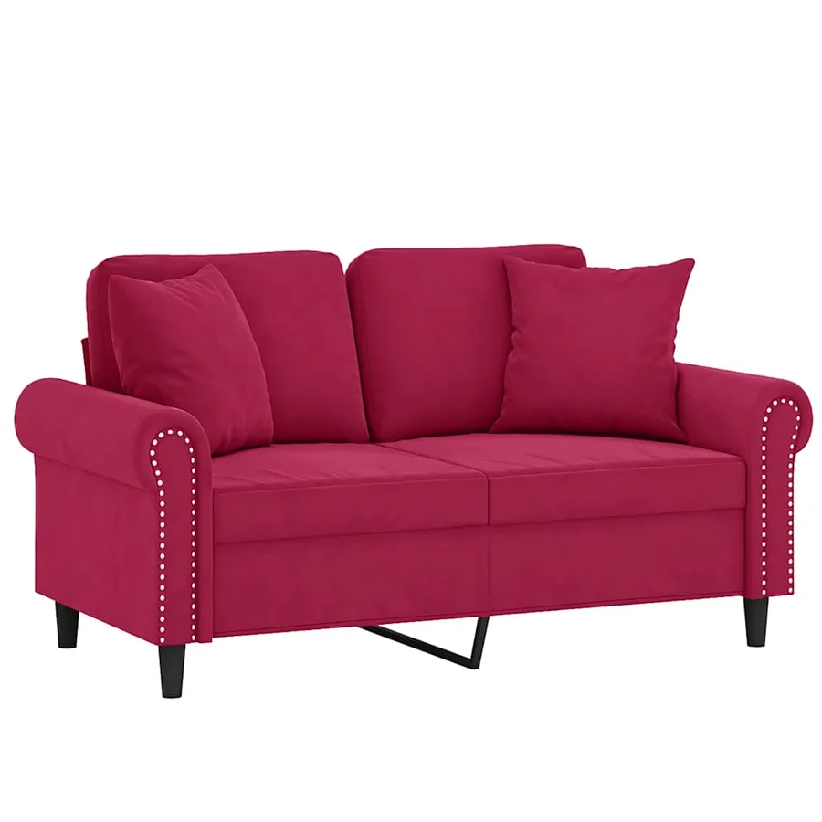 Canapé 2 places avec oreillers bordeaux 120 cm velours - 2