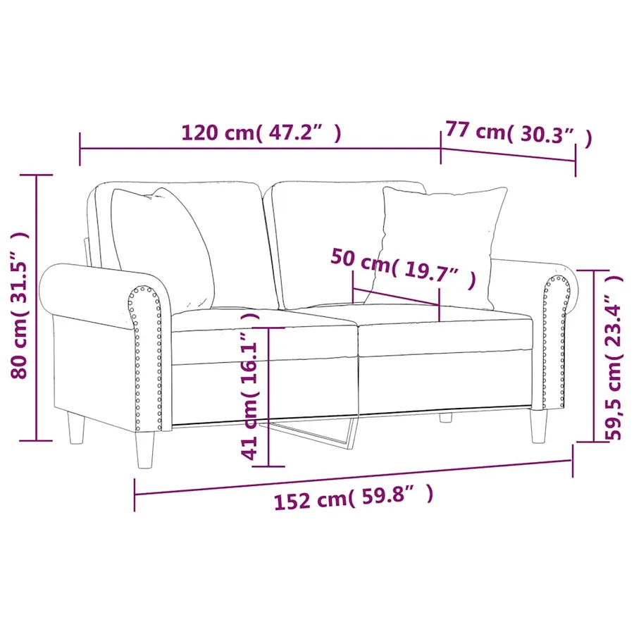 Canapé 2 places avec oreillers bordeaux 120 cm velours - 8