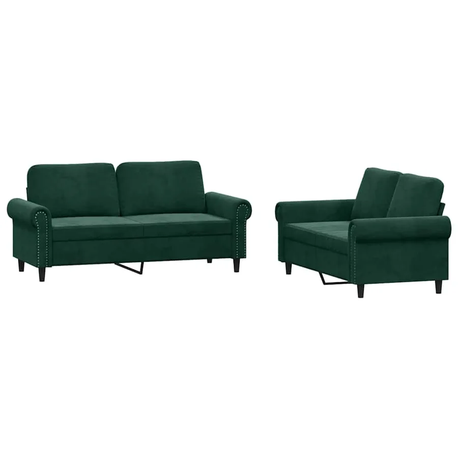 Ensemble de canapés 2 pcs avec coussins Vert foncé Velours - 2