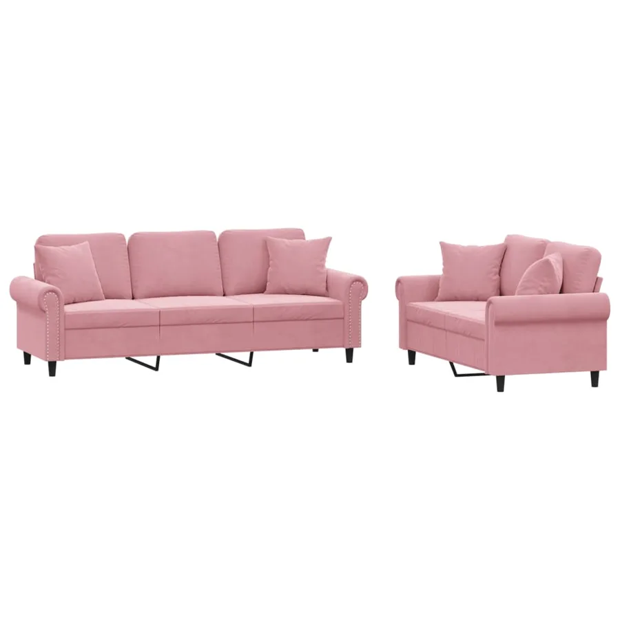 Ensemble de canapés 2 pcs avec coussins rose velours - 2