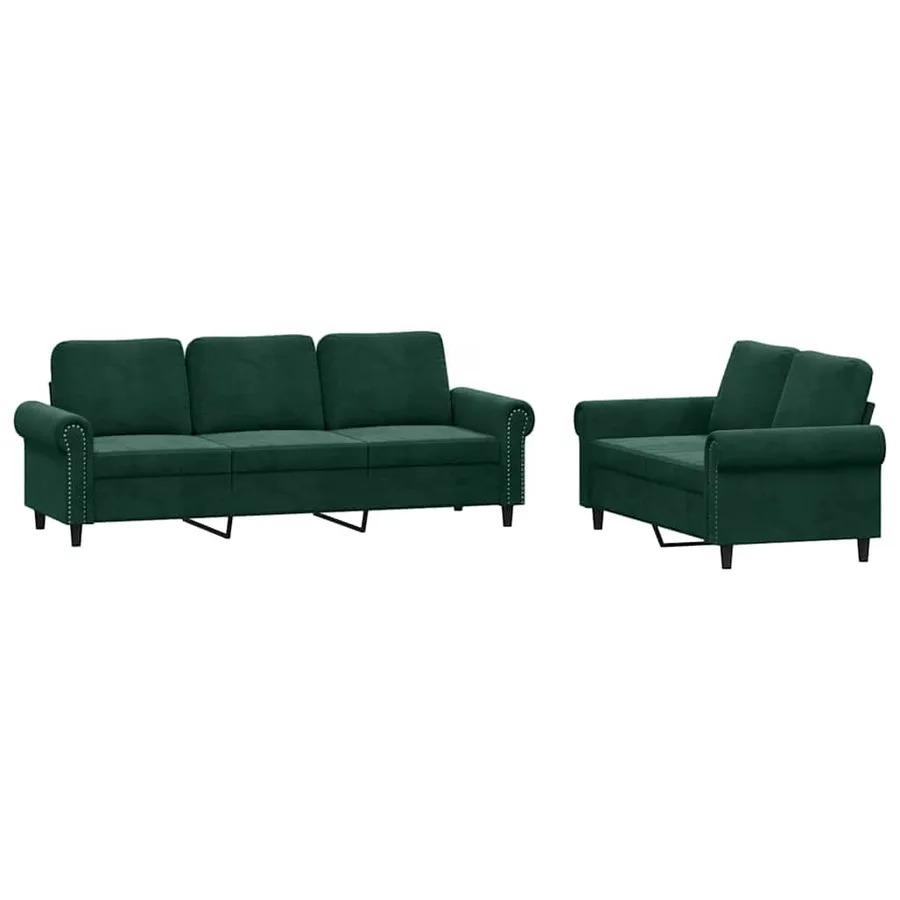 Ensemble de canapés 2 pcs avec coussins Vert foncé Velours - 2