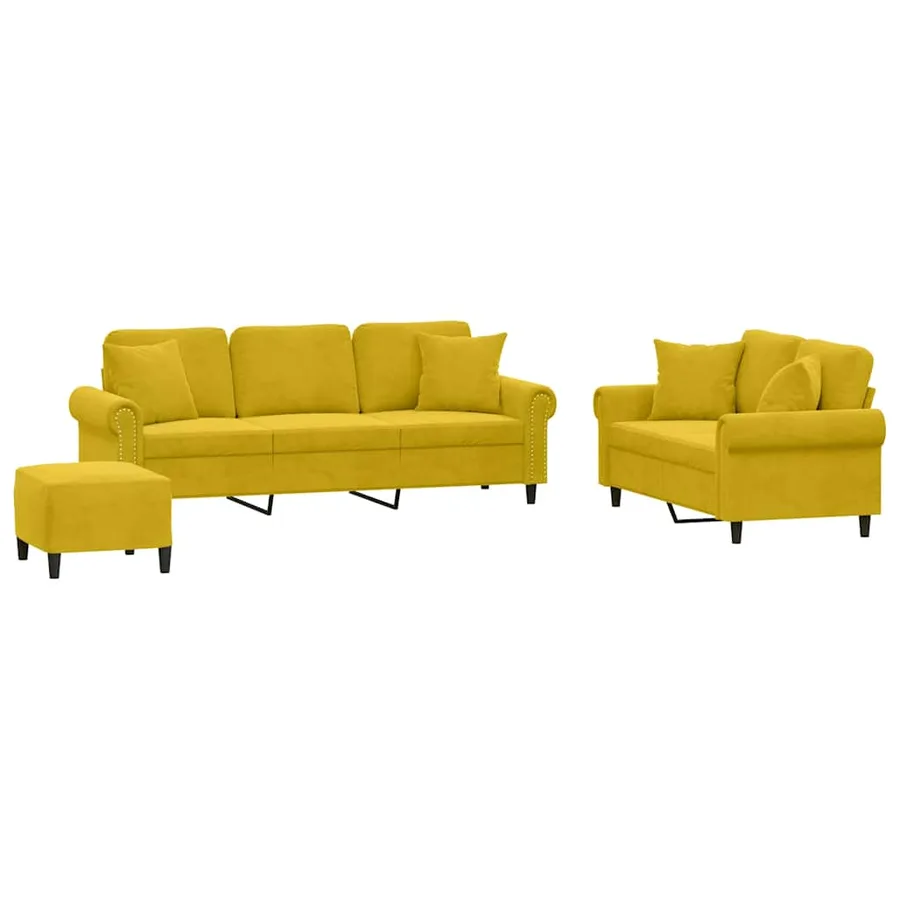 Ensemble de canapés 3 pcs avec coussins jaune velours - 2