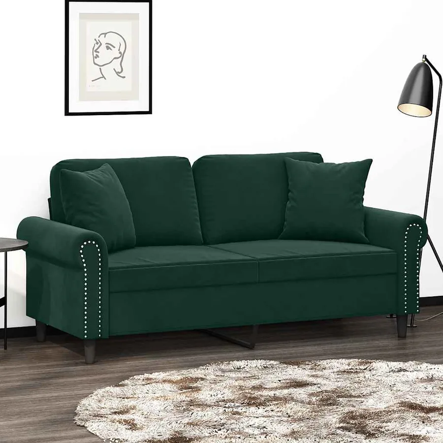 Canapé 2 places avec oreillers vert foncé 140 cm velours