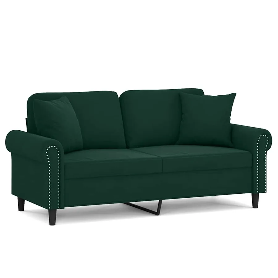 Canapé 2 places avec oreillers vert foncé 140 cm velours - 2