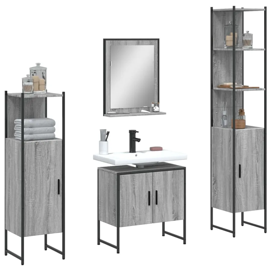 Ensemble d'armoires de salle de bain 4 pcs sonoma gris