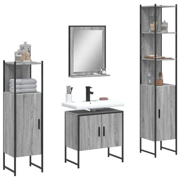 Ensemble d'armoires de salle de bain 4 pcs sonoma gris