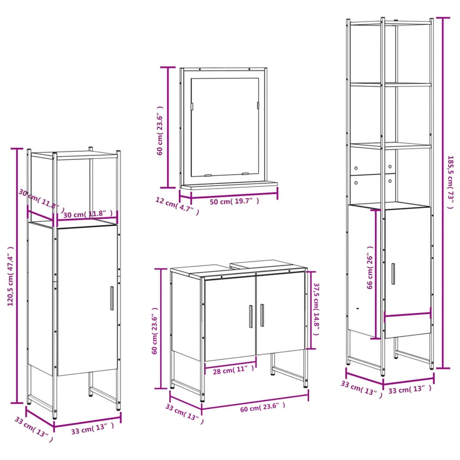 Ensemble d'armoires de salle de bain 4 pcs sonoma gris - 12