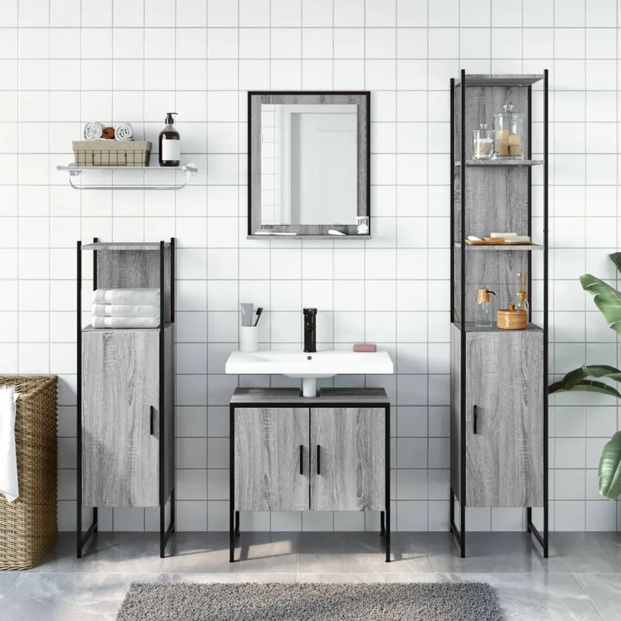 Ensemble d'armoires de salle de bain 4 pcs sonoma gris - 3