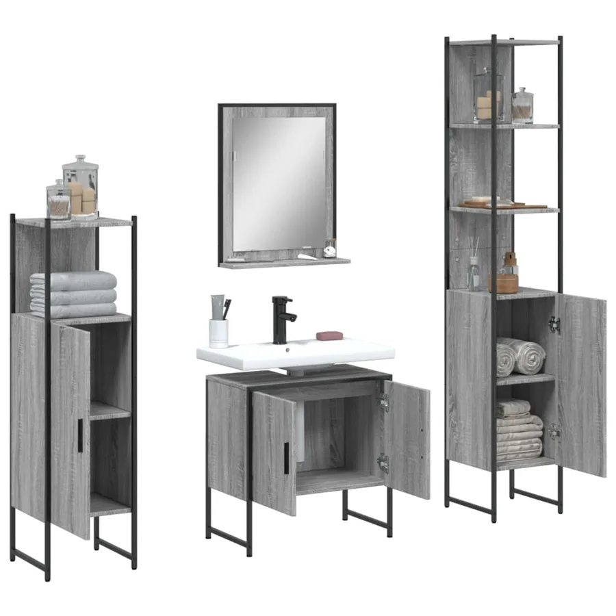 Ensemble d'armoires de salle de bain 4 pcs sonoma gris - 4