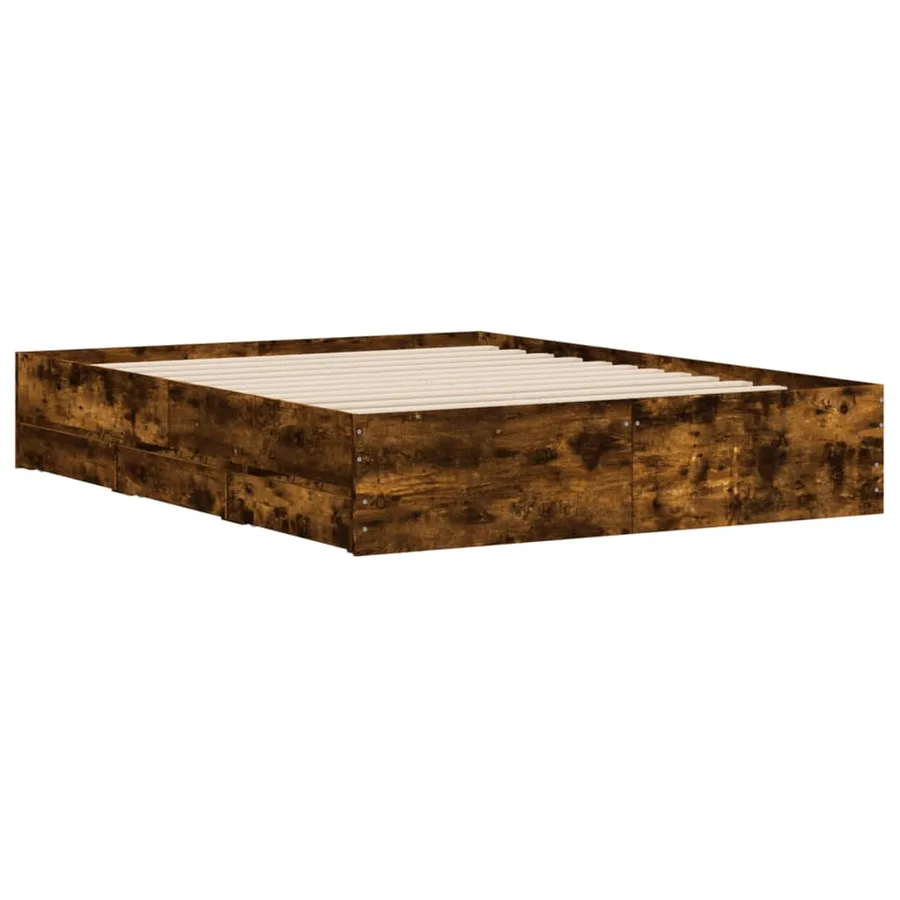 Cadre de lit avec tiroirs sans matelas chêne fumé 150x200 cm - 4