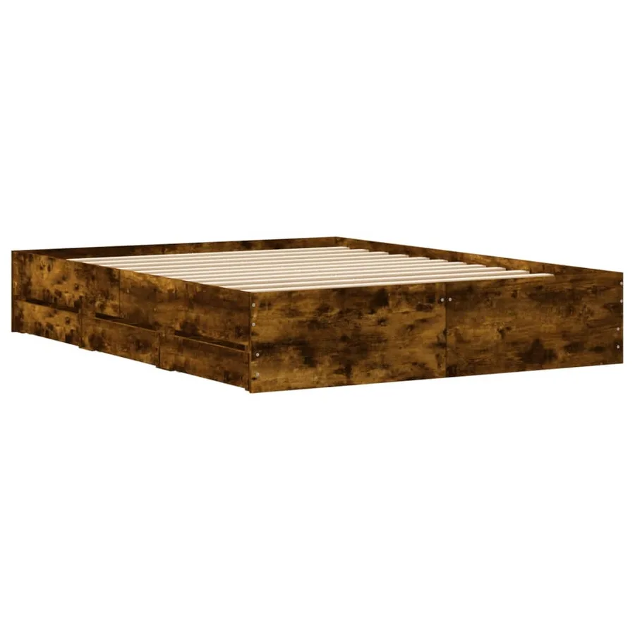 Cadre de lit avec tiroirs sans matelas chêne fumé 150x200 cm - 8