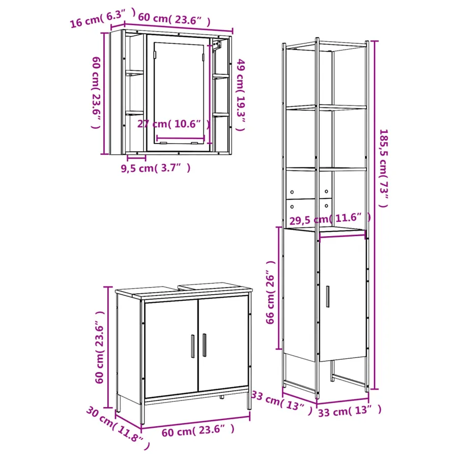 Ensemble d'armoires de salle de bain 3 pcs sonoma gris - 13