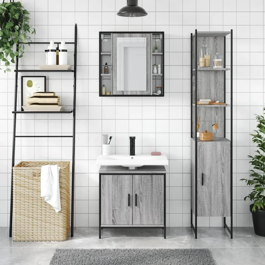 Ensemble d'armoires de salle de bain 3 pcs sonoma gris - 3