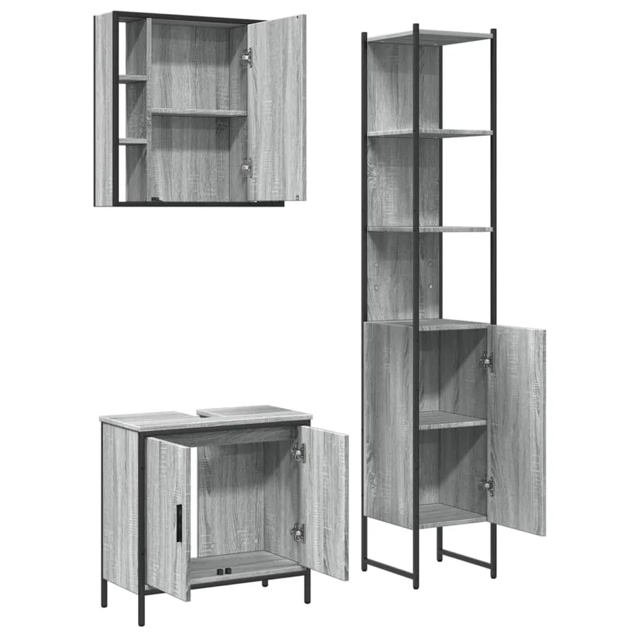 Ensemble d'armoires de salle de bain 3 pcs sonoma gris - 5