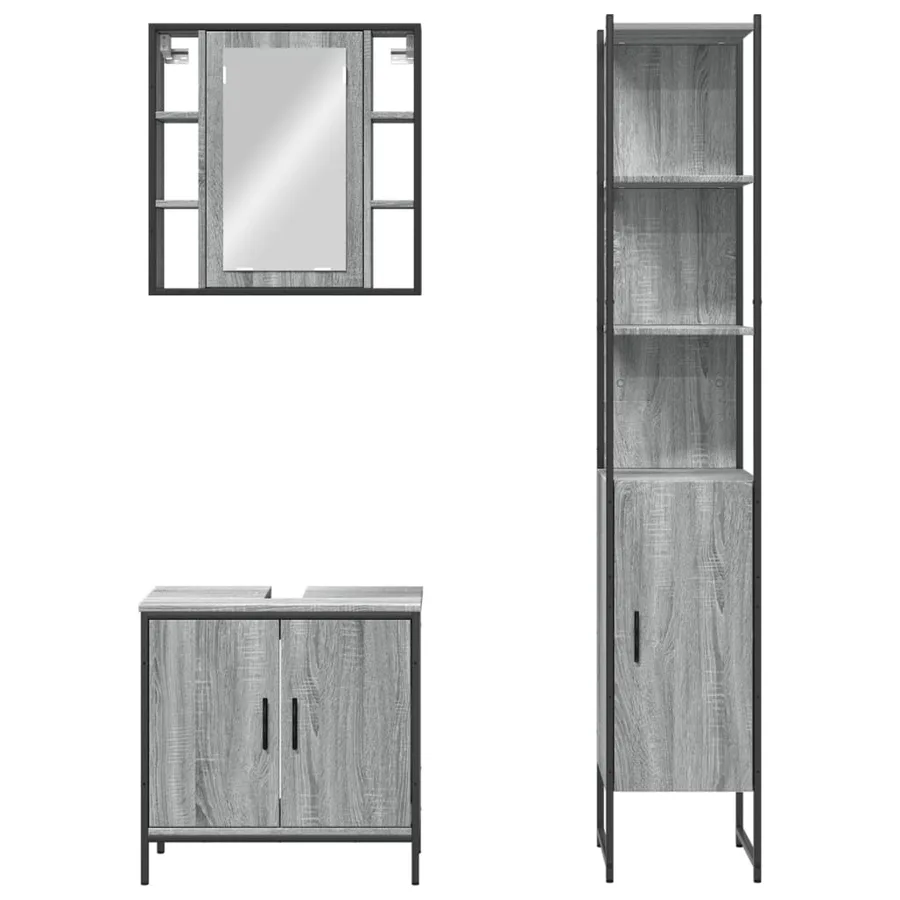 Ensemble d'armoires de salle de bain 3 pcs sonoma gris - 6