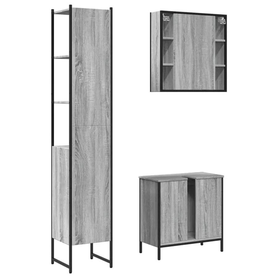 Ensemble d'armoires de salle de bain 3 pcs sonoma gris - 8