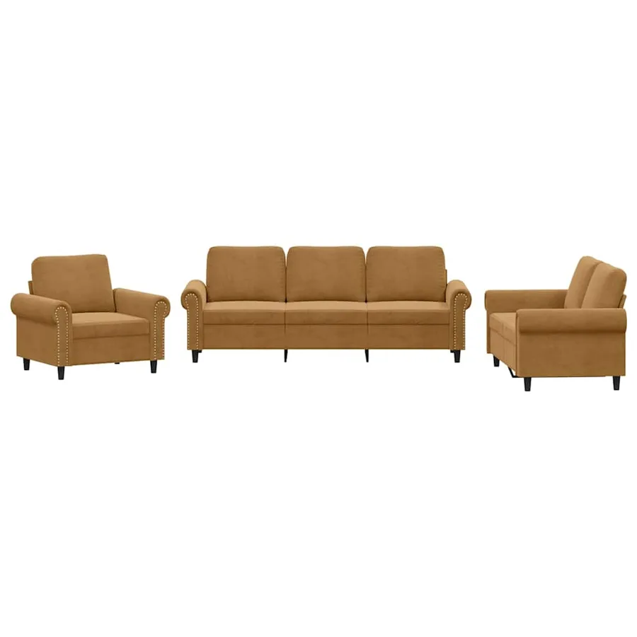 Ensemble de canapés 3 pcs avec coussins Marron Velours - 2