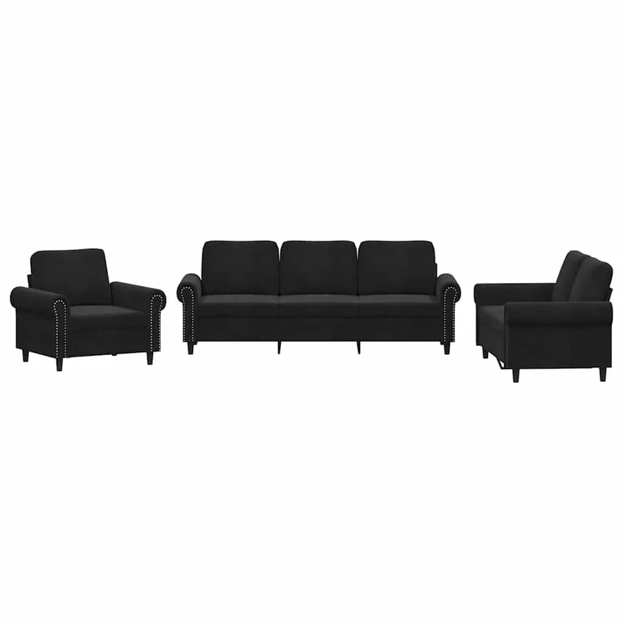 Ensemble de canapés 3 pcs avec coussins Noir Velours - 2