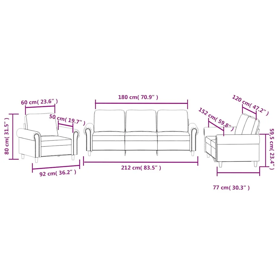 Ensemble de canapés 3 pcs avec coussins Noir Velours - 8