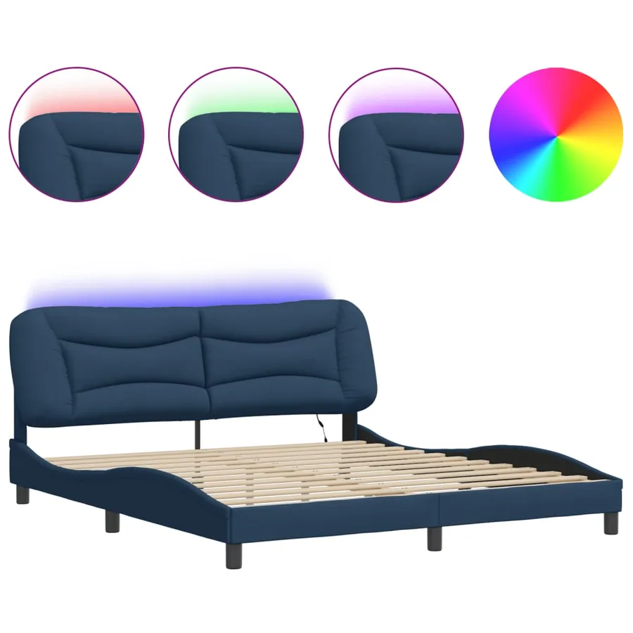 Cadre de lit avec LED sans matelas Hvar bleu 180x200 cm tissu - 2