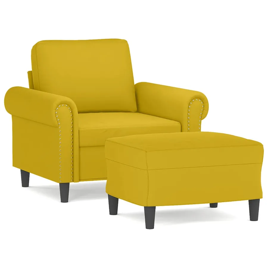 Fauteuil avec repose-pied jaune 60 cm velours - 2