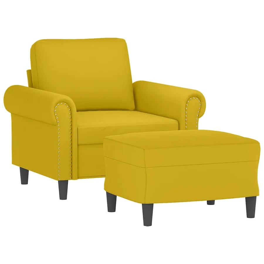 Fauteuil avec repose-pied jaune 60 cm velours - 3
