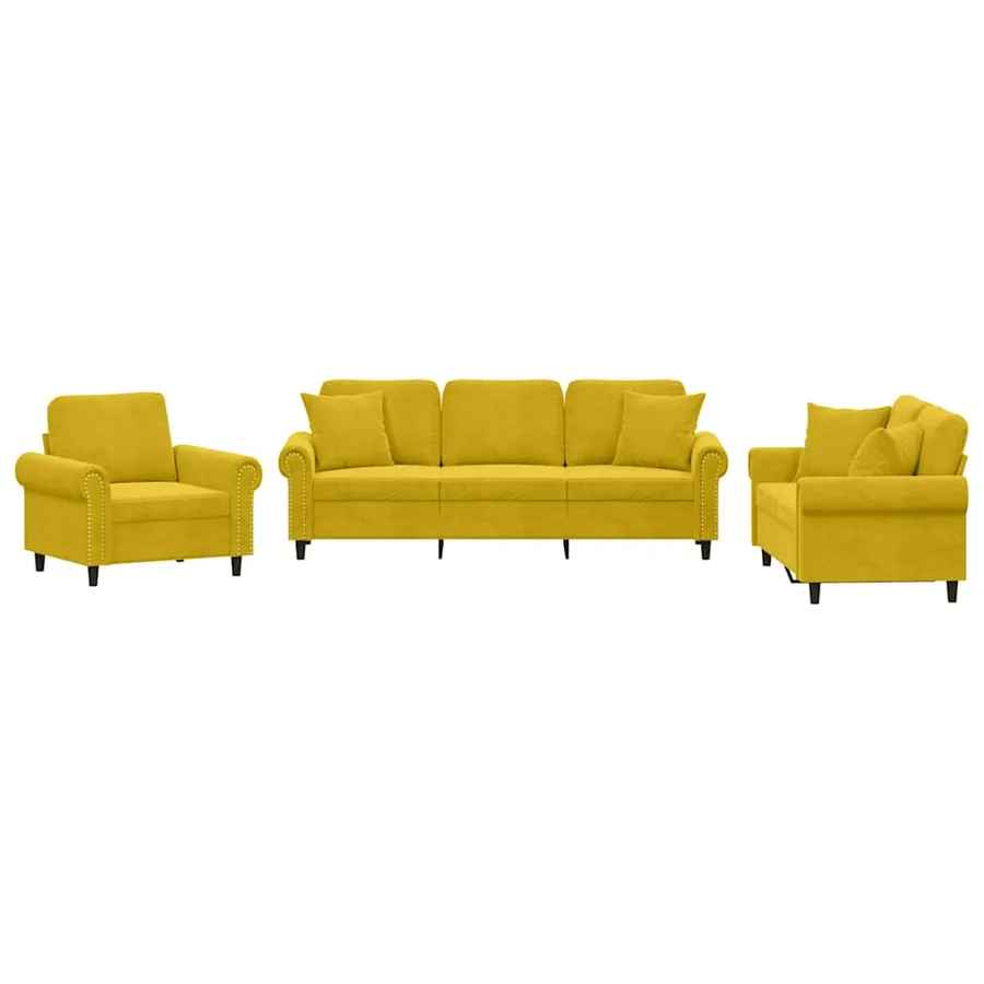 Ensemble de canapés 3 pcs avec coussins jaune velours - 2