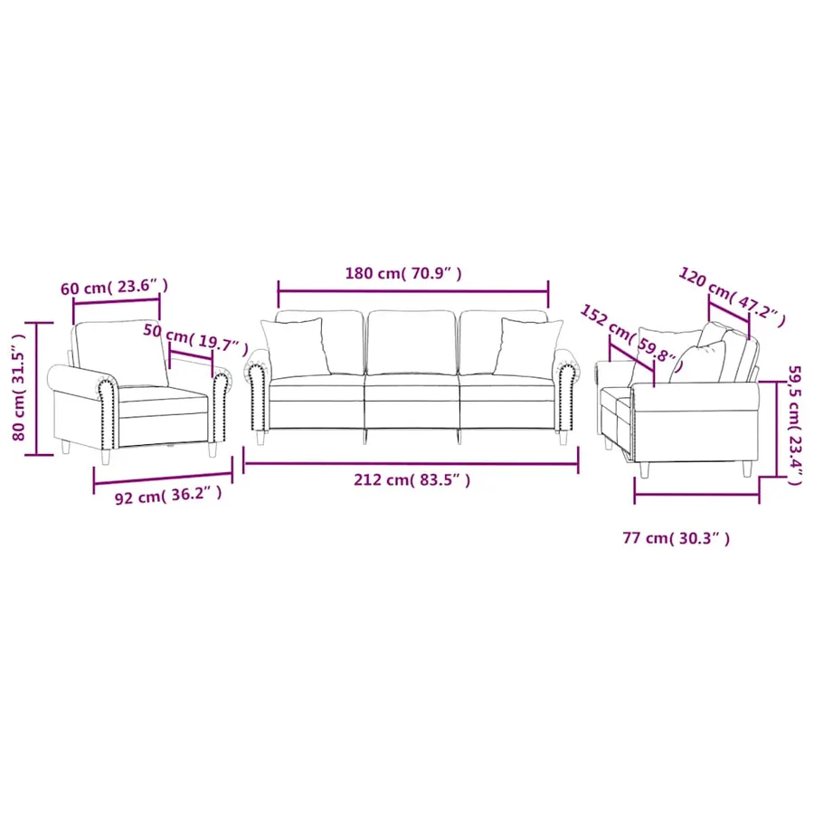 Ensemble de canapés 3 pcs avec coussins jaune velours - 9
