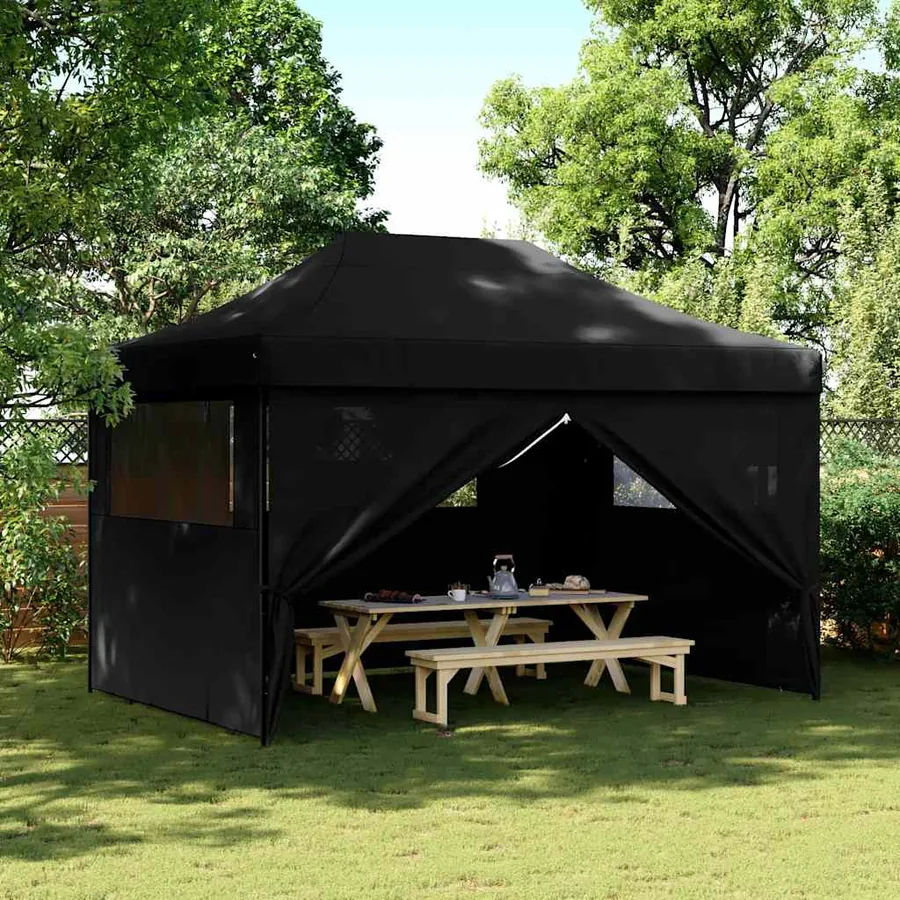 Tente de réception pliable escamotable 4 parois latérales noir