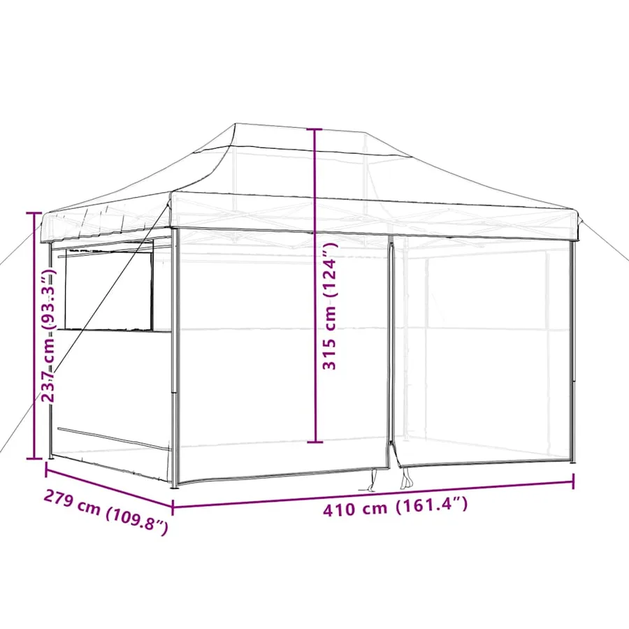Tente de réception pliable escamotable 4 parois latérales noir - 10