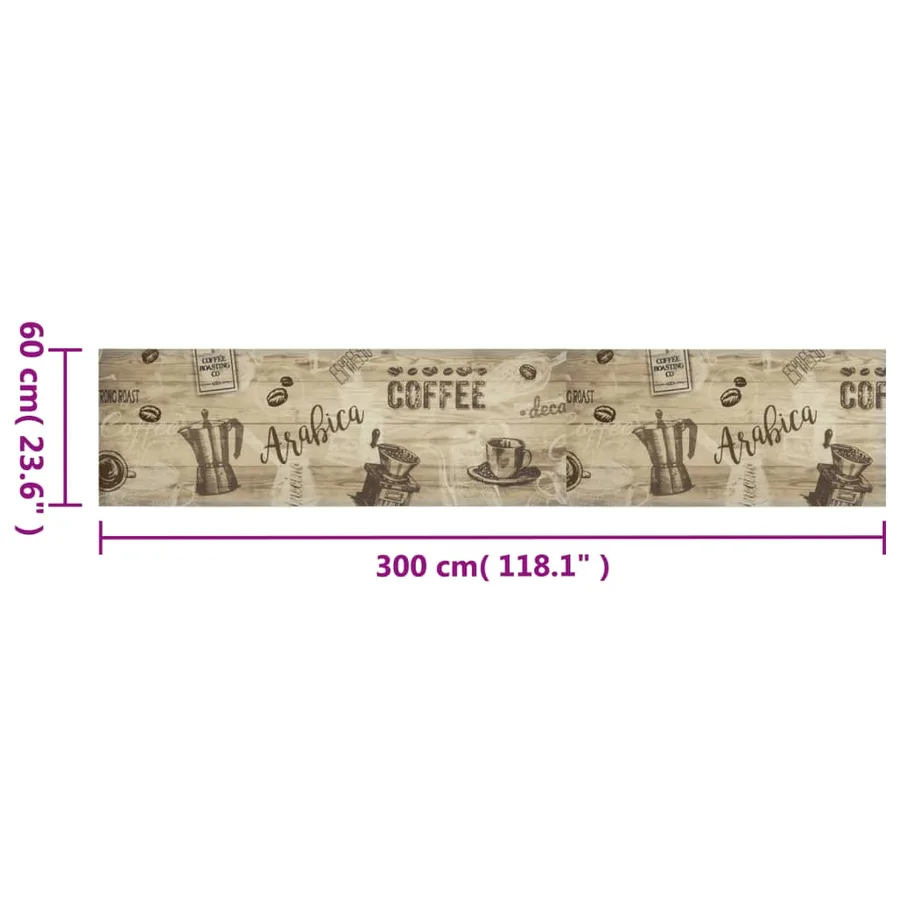 Tapis de cuisine lavable imprimé café marron 60x300 cm velours - 5