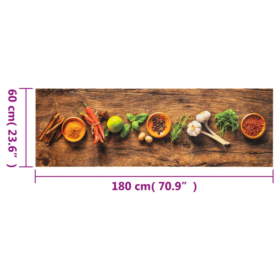 Tapis de cuisine lavable impression d'épices 60x180 cm velours - 5