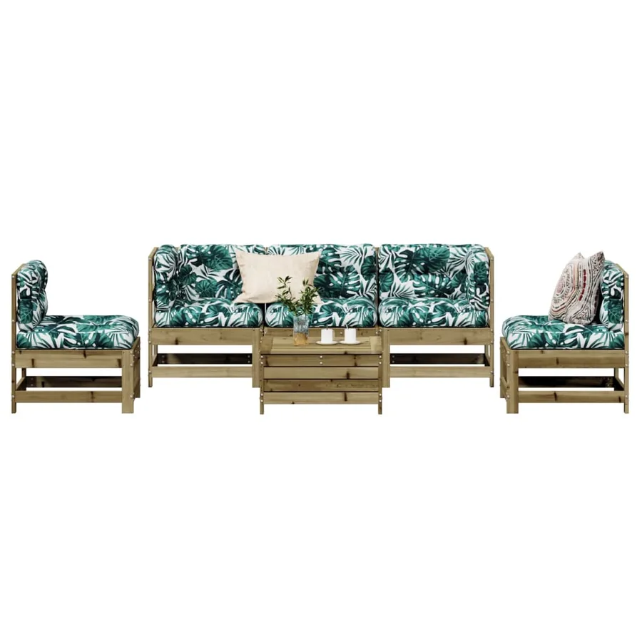 Salon de jardin 6 pcs avec coussins bois de pin imprégné