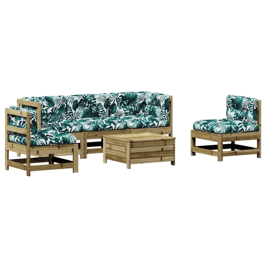 Salon de jardin 6 pcs avec coussins bois de pin imprégné - 2