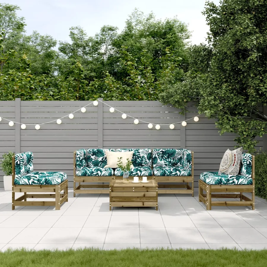 Salon de jardin 6 pcs avec coussins bois de pin imprégné - 3