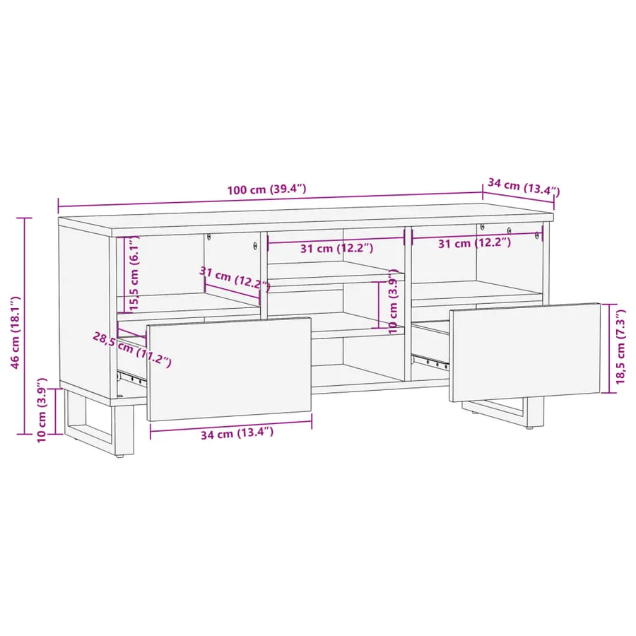 Meuble TV 100x34x46 cm bois d'acacia massif - 11