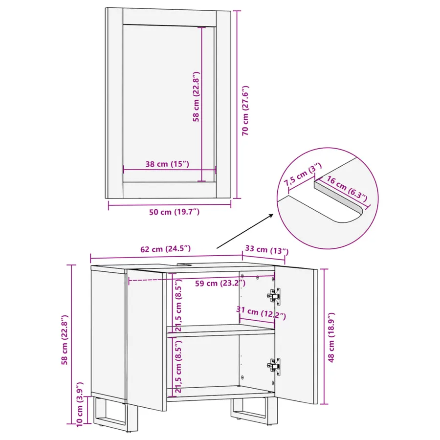 Ensemble de meubles de salle de bain 2 pcs bois massif d'acacia - 14