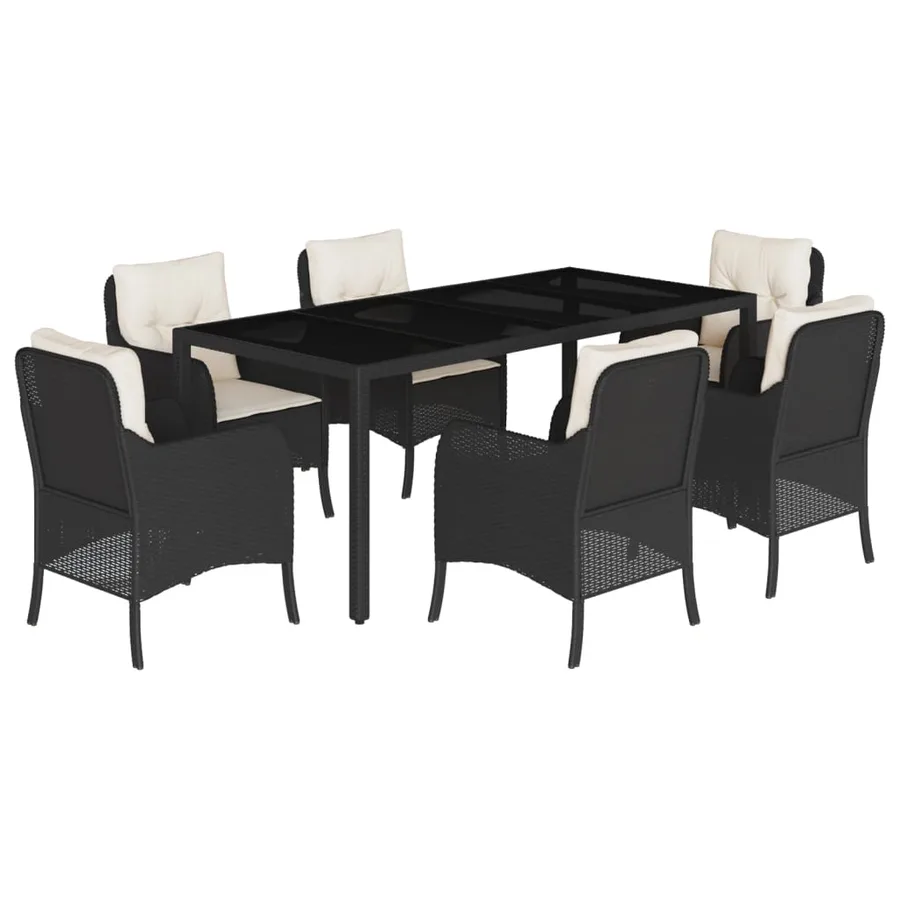 Ensemble à manger de jardin coussins 7pcs Noir Résine tressée - 2
