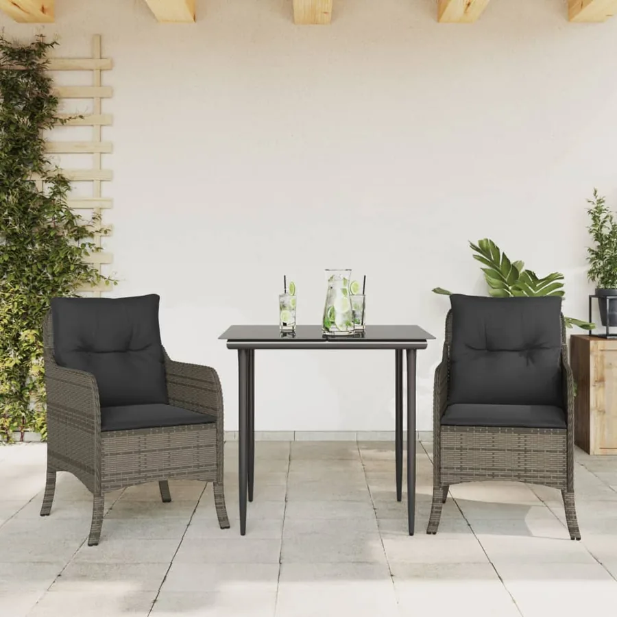 Ensemble à manger de jardin 3 pcs coussins gris résine tressée