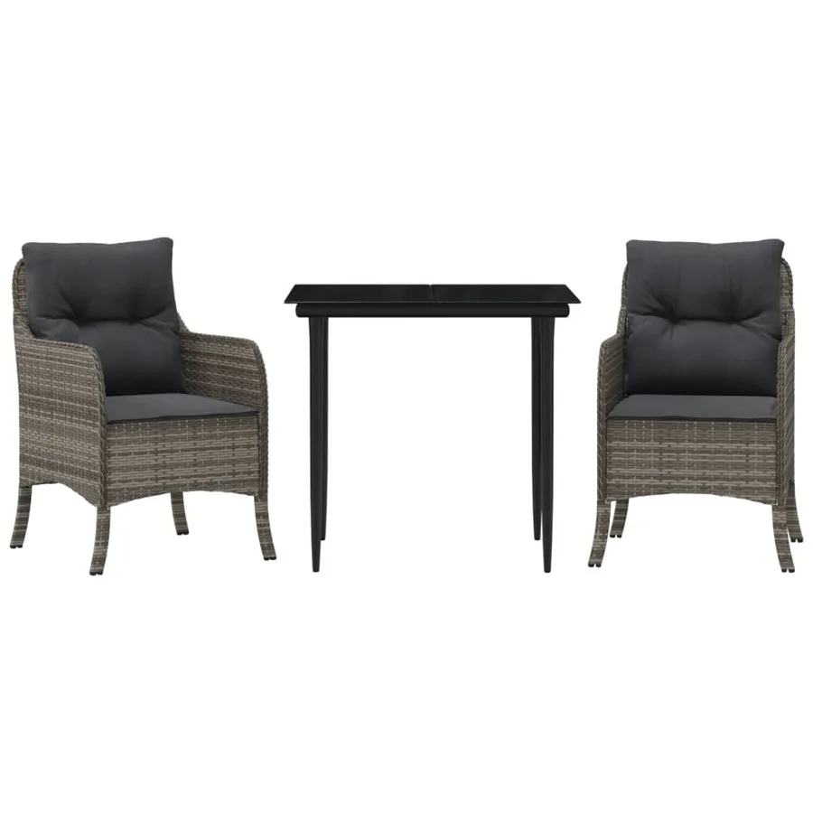 Ensemble à manger de jardin 3 pcs coussins gris résine tressée - 2