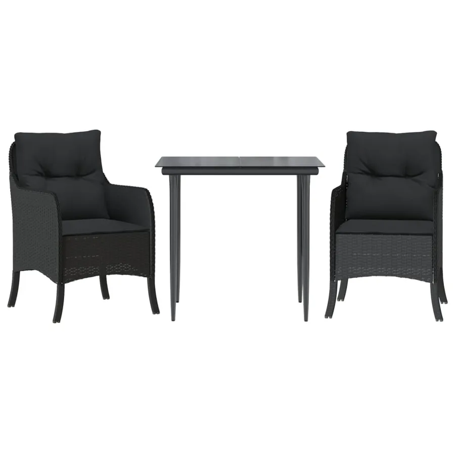 Ensemble à manger de jardin avec coussins 3 pcs Noir - 2