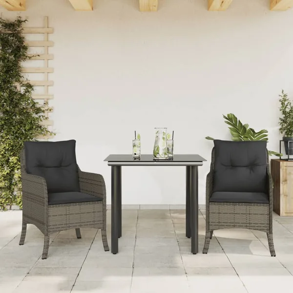 Ensemble à manger de jardin 3 pcs coussins gris résine tressée
