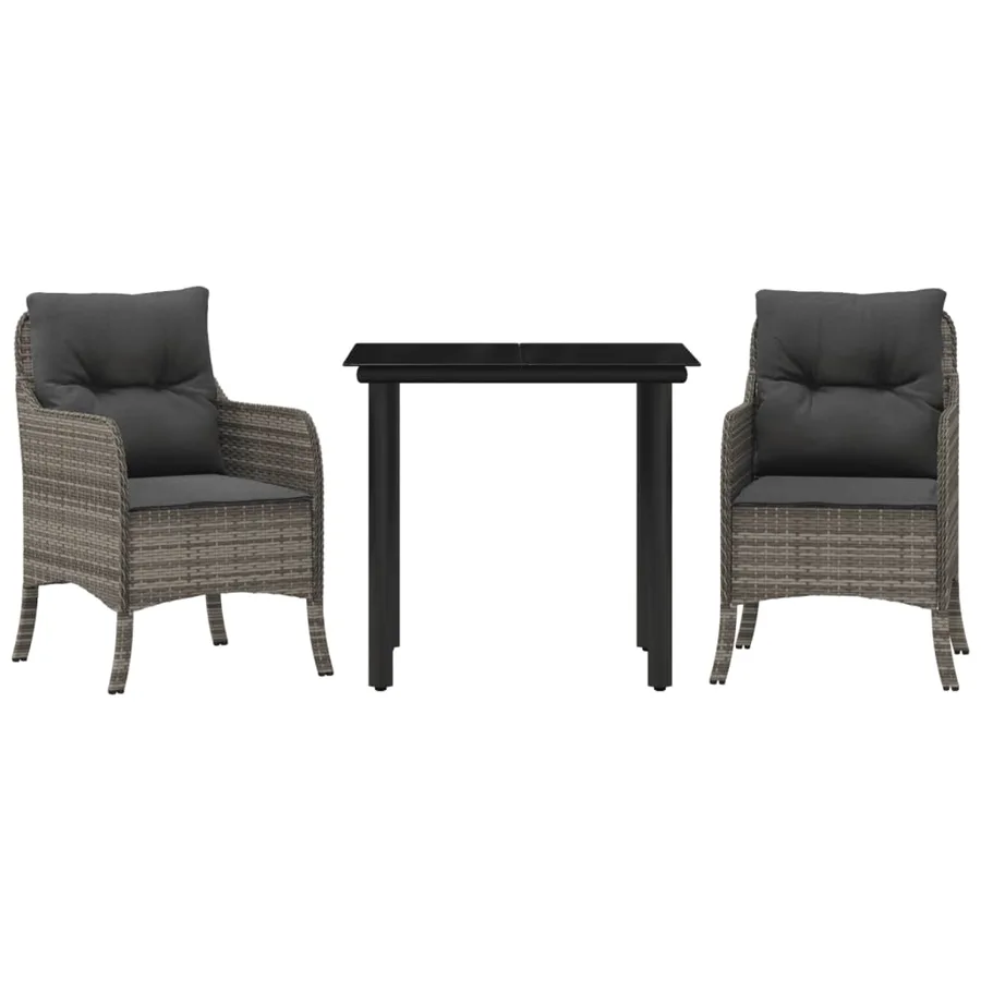 Ensemble à manger de jardin 3 pcs coussins gris résine tressée - 2