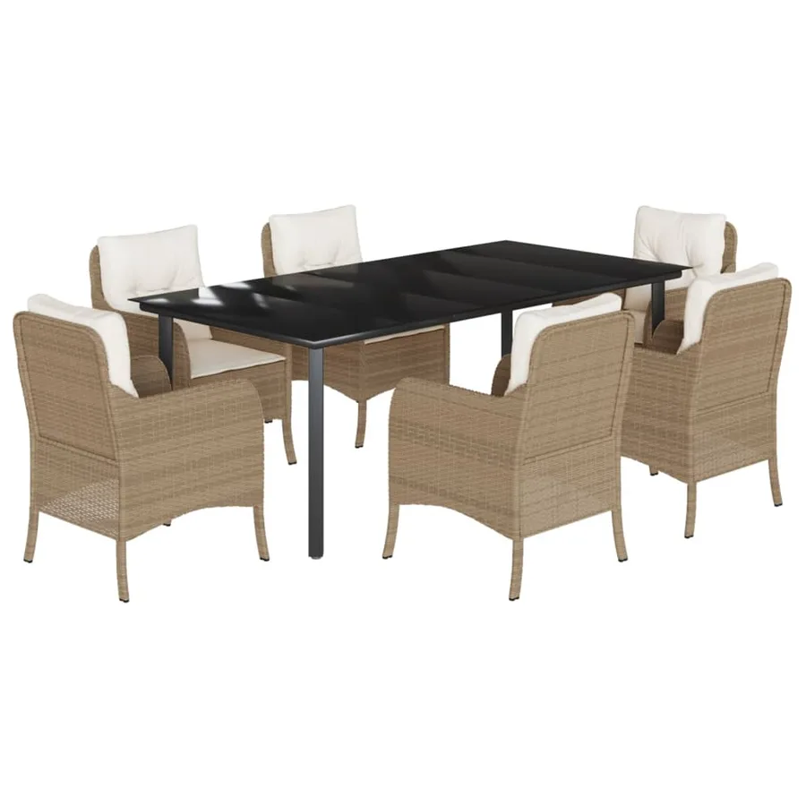 Ensemble à manger de jardin et coussins 7 pcs beige poly rotin - 2