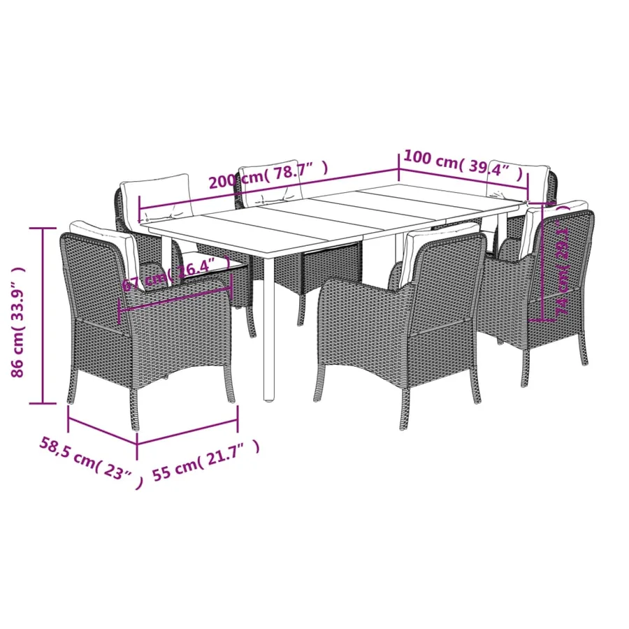 Ensemble à manger de jardin et coussins 7 pcs beige poly rotin - 7