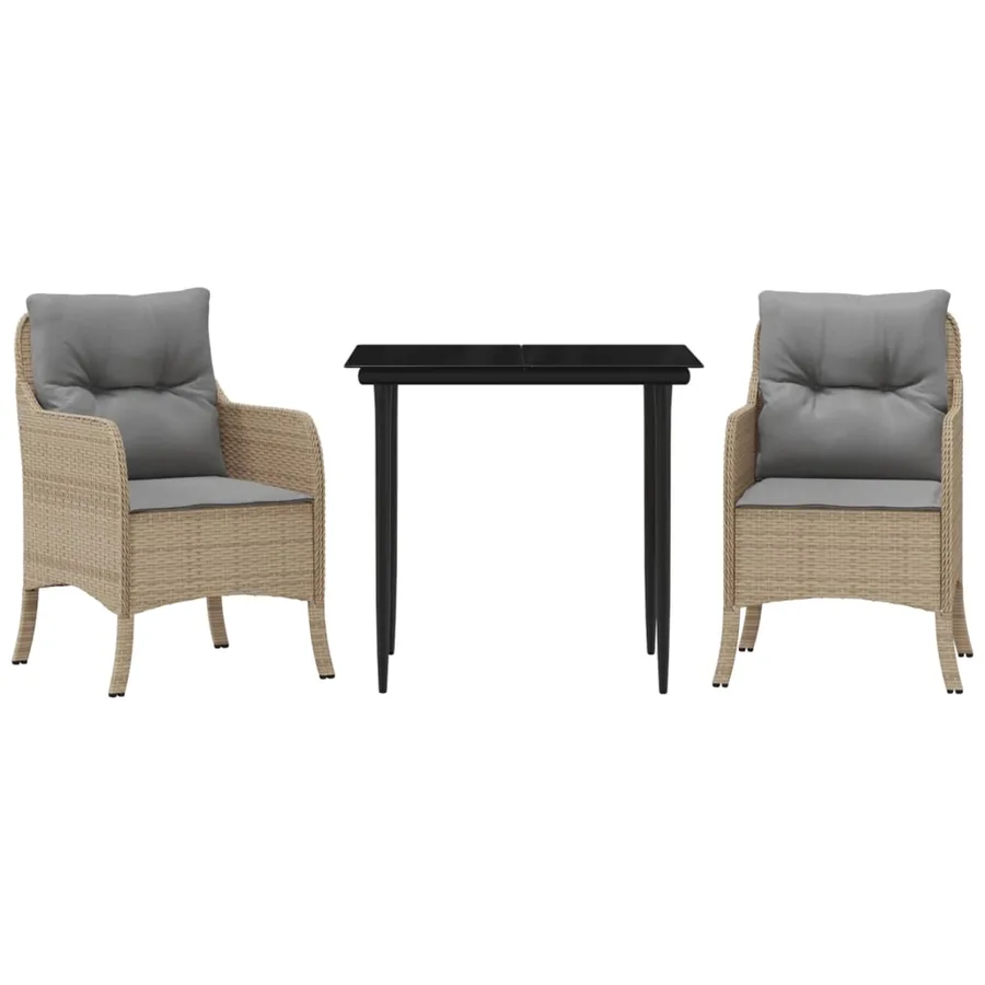 Ensemble à manger de jardin et coussins 3 pcs Beige poly rotin - 2