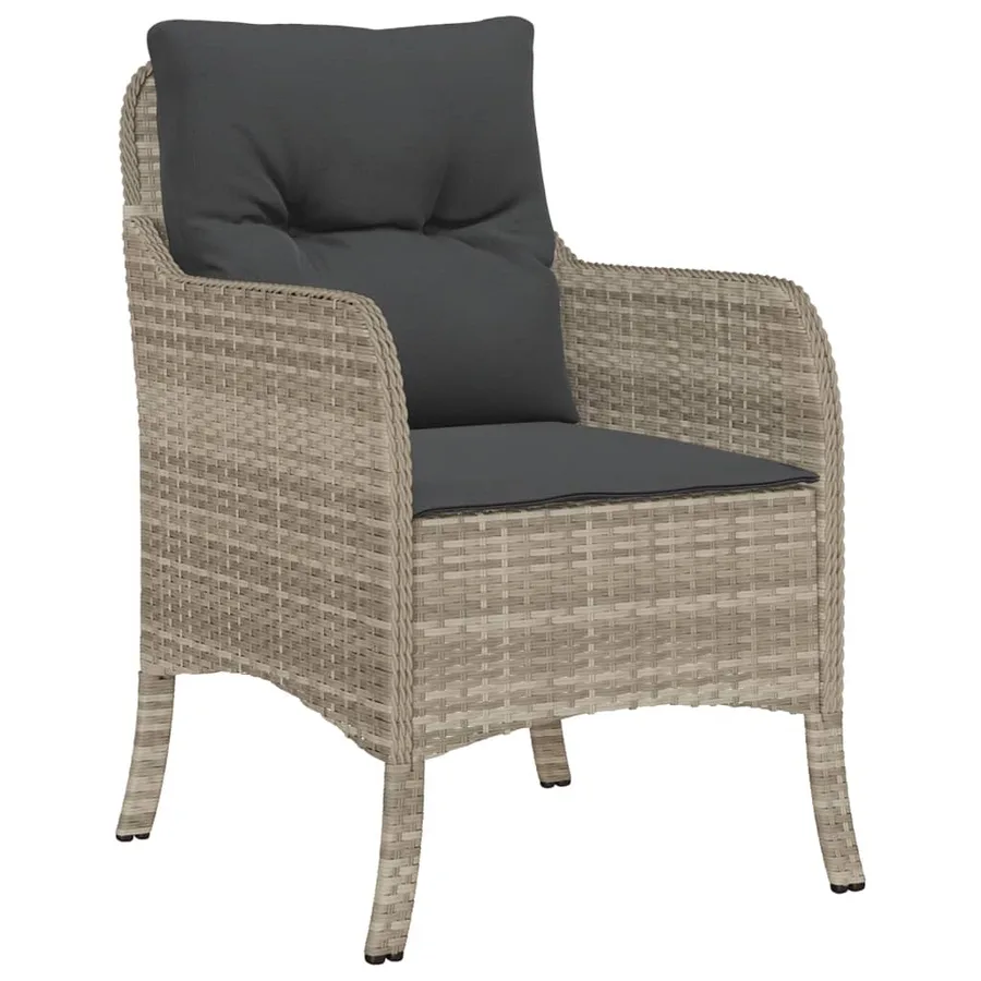 Ensemble à manger de jardin 3pcs coussins gris clair poly rotin - 3